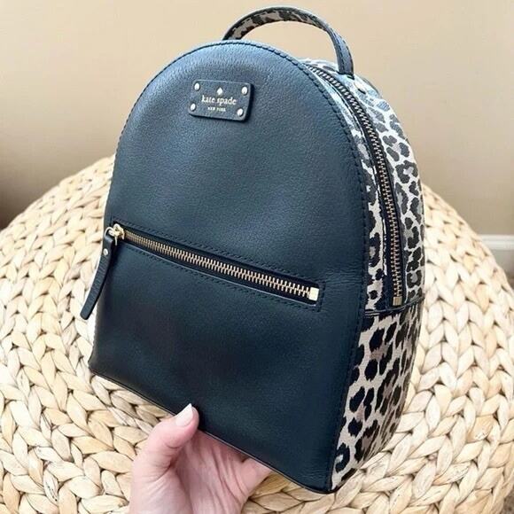 KATE SPADE NEW YORK Black Mini Backpack Women's Animal Print Leather Purse Bag - Picture 14 of 14